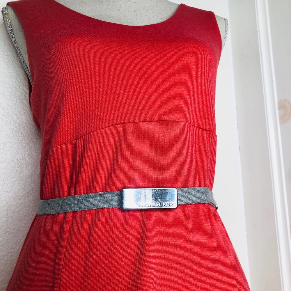 Michael Kors authentic MK Grey stretch knit belt silver buckle signature logo